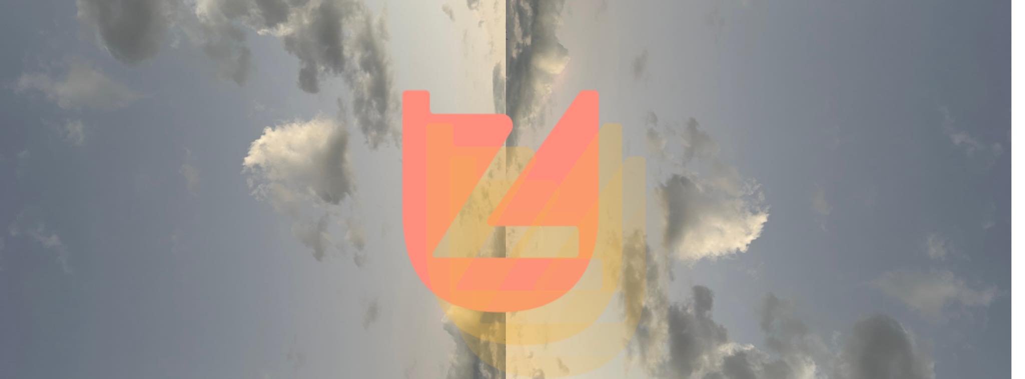 An image of a blue grey sky with fluffy clouds. The image is mirrored. In the middle of the image, an orange "Z", Zuppa's logo. 